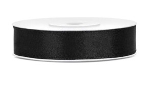 WSTĄŻKA SATYNOWA TASIEMKA 12MM/25M CZARNA