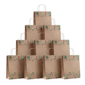 10szt TORBA PREZENTOWA 32x11x25CM ŚWIĄTECZNA PAPIEROWA naturalna (M) 