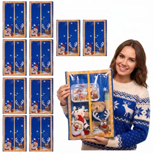 WOREK CELOFANOWY PREZENTOWY 50x30 cm Nadruk Świąteczny Mikołaj i Renifer 10 szt NIEBIESKI 