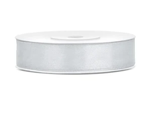 WSTĄŻKA SATYNOWA TASIEMKA 12MM/25M SREBRNA