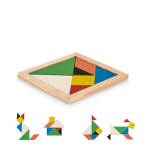 KOLOROWE DREWNIANE KLOCKI TANGRAM 7 ELEMENTÓW GRA LOGICZNA 