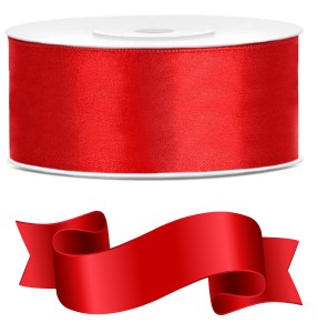 WSTĄŻKA SATYNOWA TASIEMKA 25MM/25M CZERWONA 